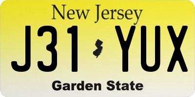 NJ license plate J31YUX