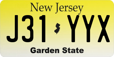 NJ license plate J31YYX