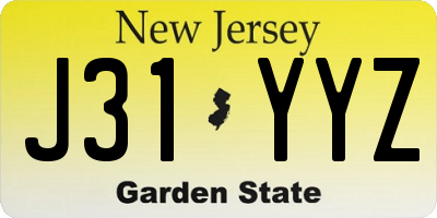 NJ license plate J31YYZ