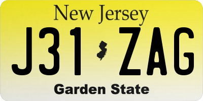 NJ license plate J31ZAG