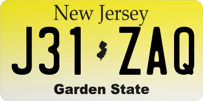 NJ license plate J31ZAQ