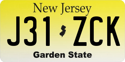 NJ license plate J31ZCK
