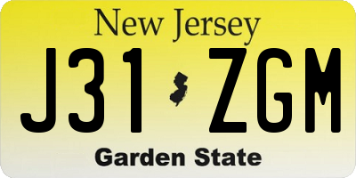 NJ license plate J31ZGM