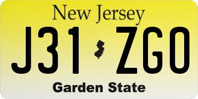 NJ license plate J31ZGO