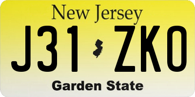NJ license plate J31ZKO
