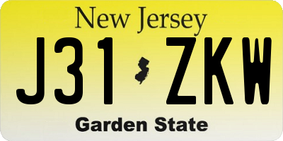 NJ license plate J31ZKW