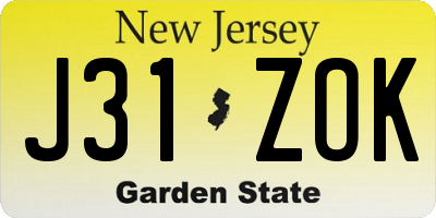 NJ license plate J31ZOK