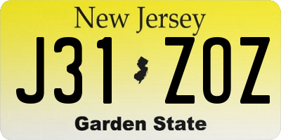 NJ license plate J31ZOZ