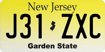 NJ license plate J31ZXC