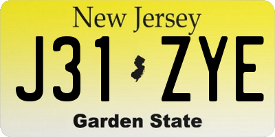 NJ license plate J31ZYE
