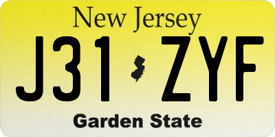 NJ license plate J31ZYF