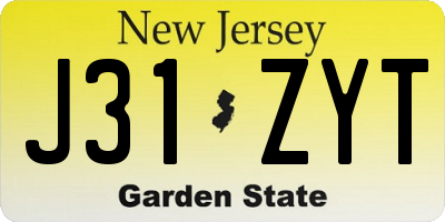 NJ license plate J31ZYT