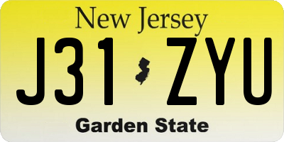 NJ license plate J31ZYU