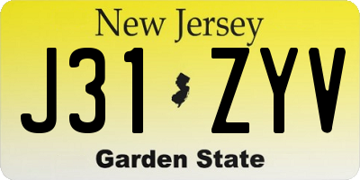 NJ license plate J31ZYV