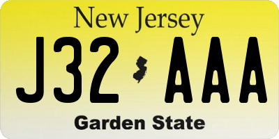NJ license plate J32AAA
