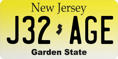 NJ license plate J32AGE