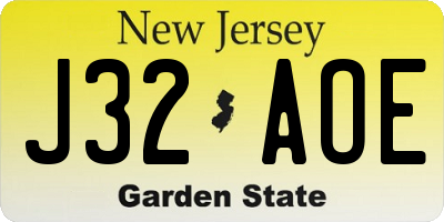 NJ license plate J32AOE
