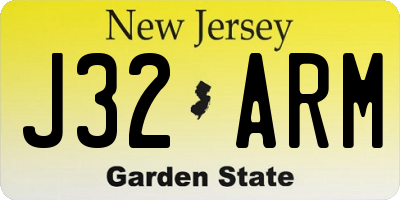NJ license plate J32ARM