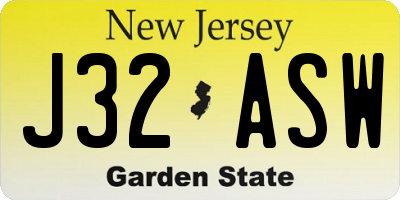 NJ license plate J32ASW