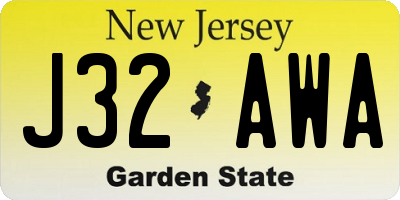 NJ license plate J32AWA