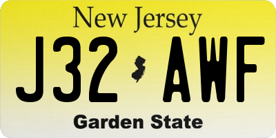 NJ license plate J32AWF