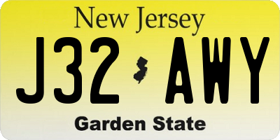 NJ license plate J32AWY