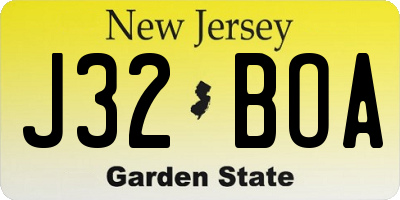 NJ license plate J32BOA