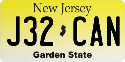 NJ license plate J32CAN
