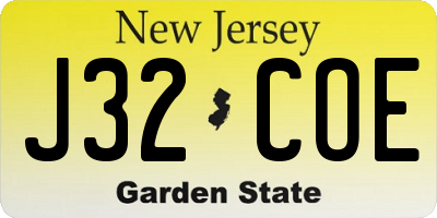 NJ license plate J32COE