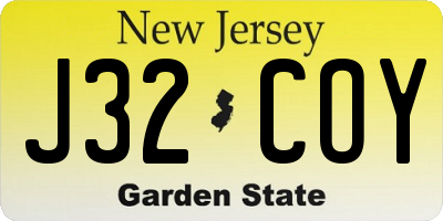 NJ license plate J32COY