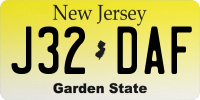 NJ license plate J32DAF