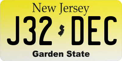 NJ license plate J32DEC