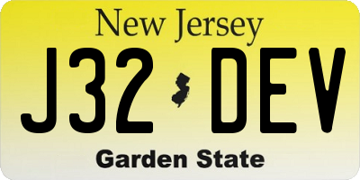 NJ license plate J32DEV