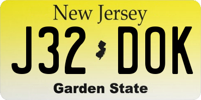 NJ license plate J32DOK