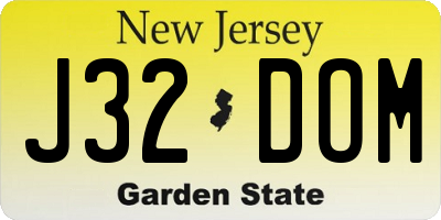 NJ license plate J32DOM
