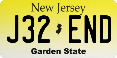 NJ license plate J32END