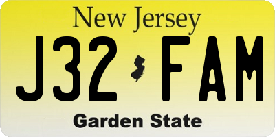 NJ license plate J32FAM