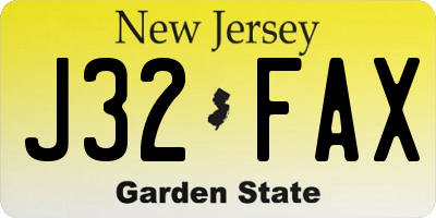 NJ license plate J32FAX