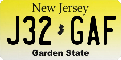 NJ license plate J32GAF