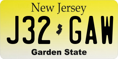 NJ license plate J32GAW