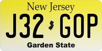 NJ license plate J32GOP