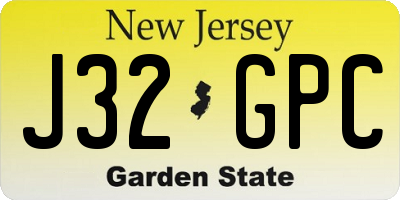 NJ license plate J32GPC