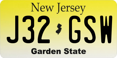 NJ license plate J32GSW