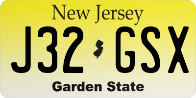 NJ license plate J32GSX