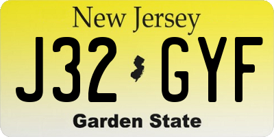 NJ license plate J32GYF