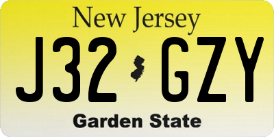 NJ license plate J32GZY