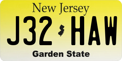 NJ license plate J32HAW