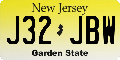 NJ license plate J32JBW