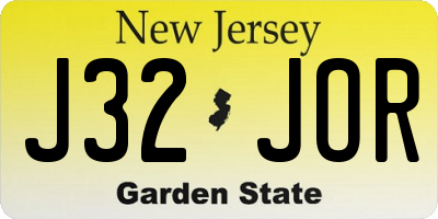 NJ license plate J32JOR