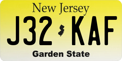 NJ license plate J32KAF